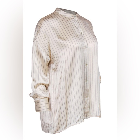 Vince Champagne Pinstripe Button Front Silk Blouse - Picture 3 of 9
